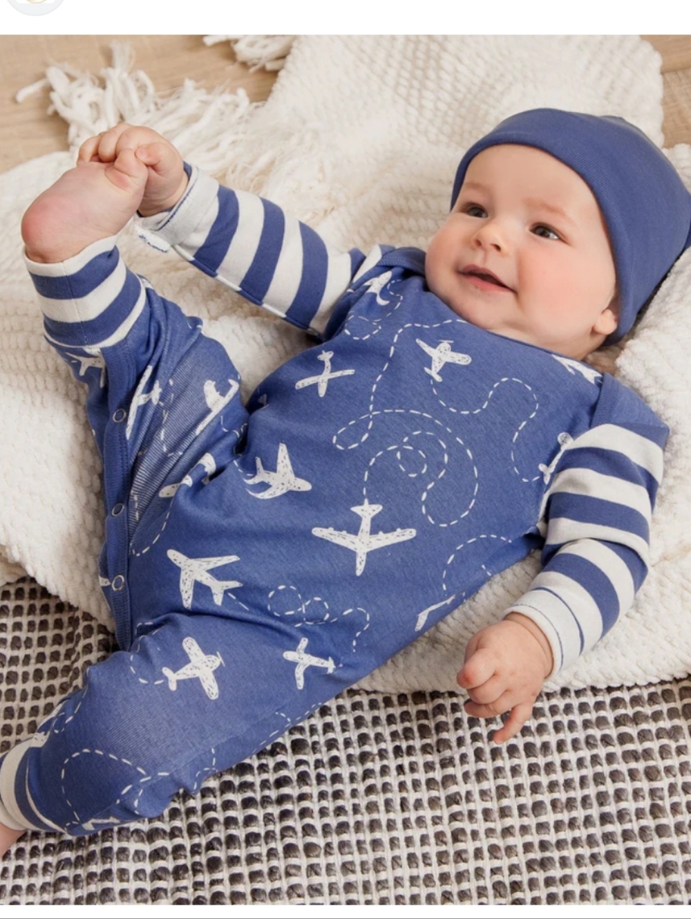 Tesa Babe Blue Airplane Print Baby One-Piece Romper